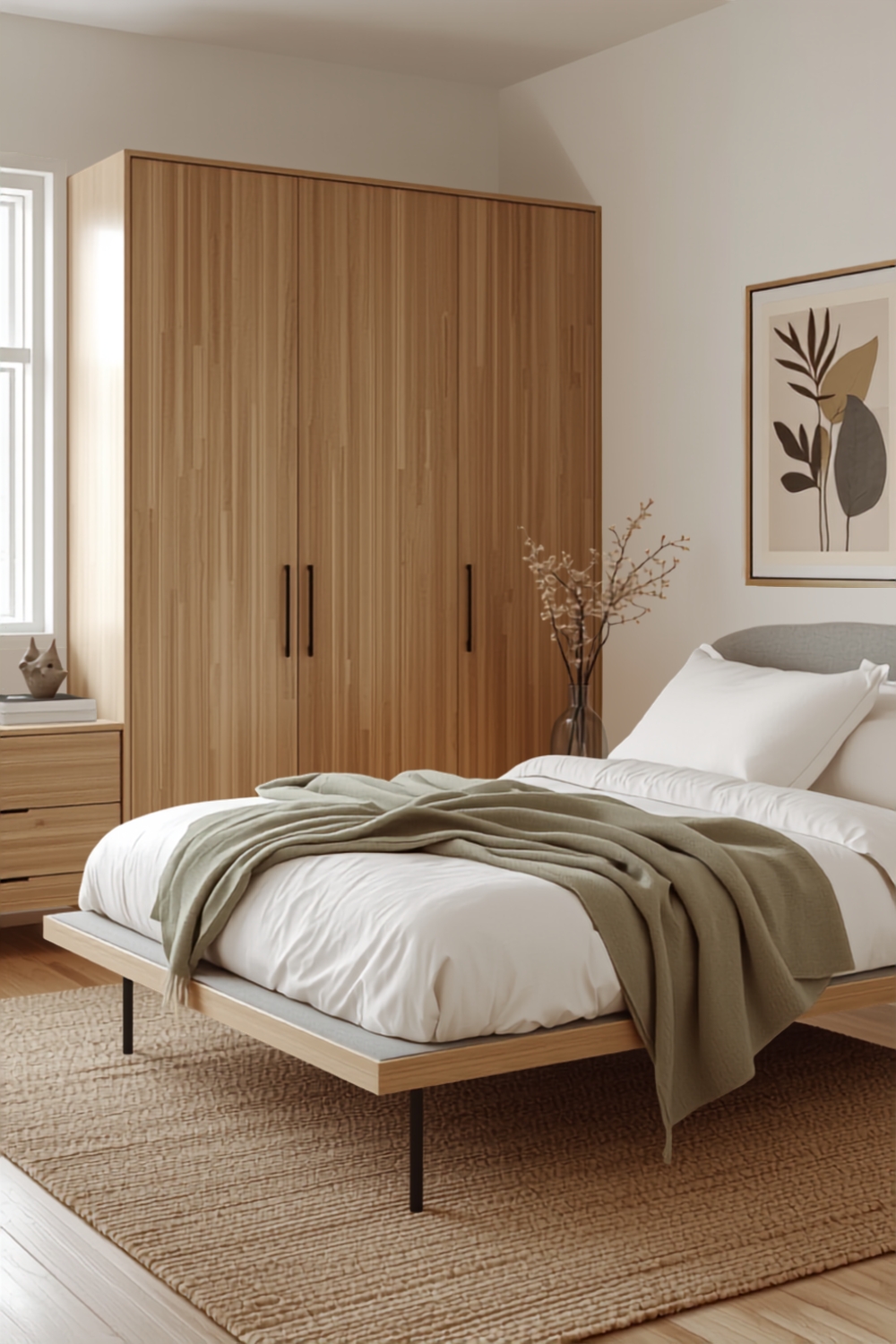 Bedroom decor ideas_ Wardrobes and chests of drawers with bed