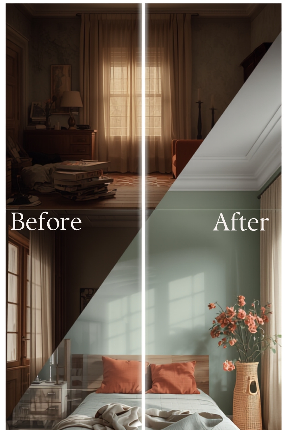 Decorating a bedroom Before and after