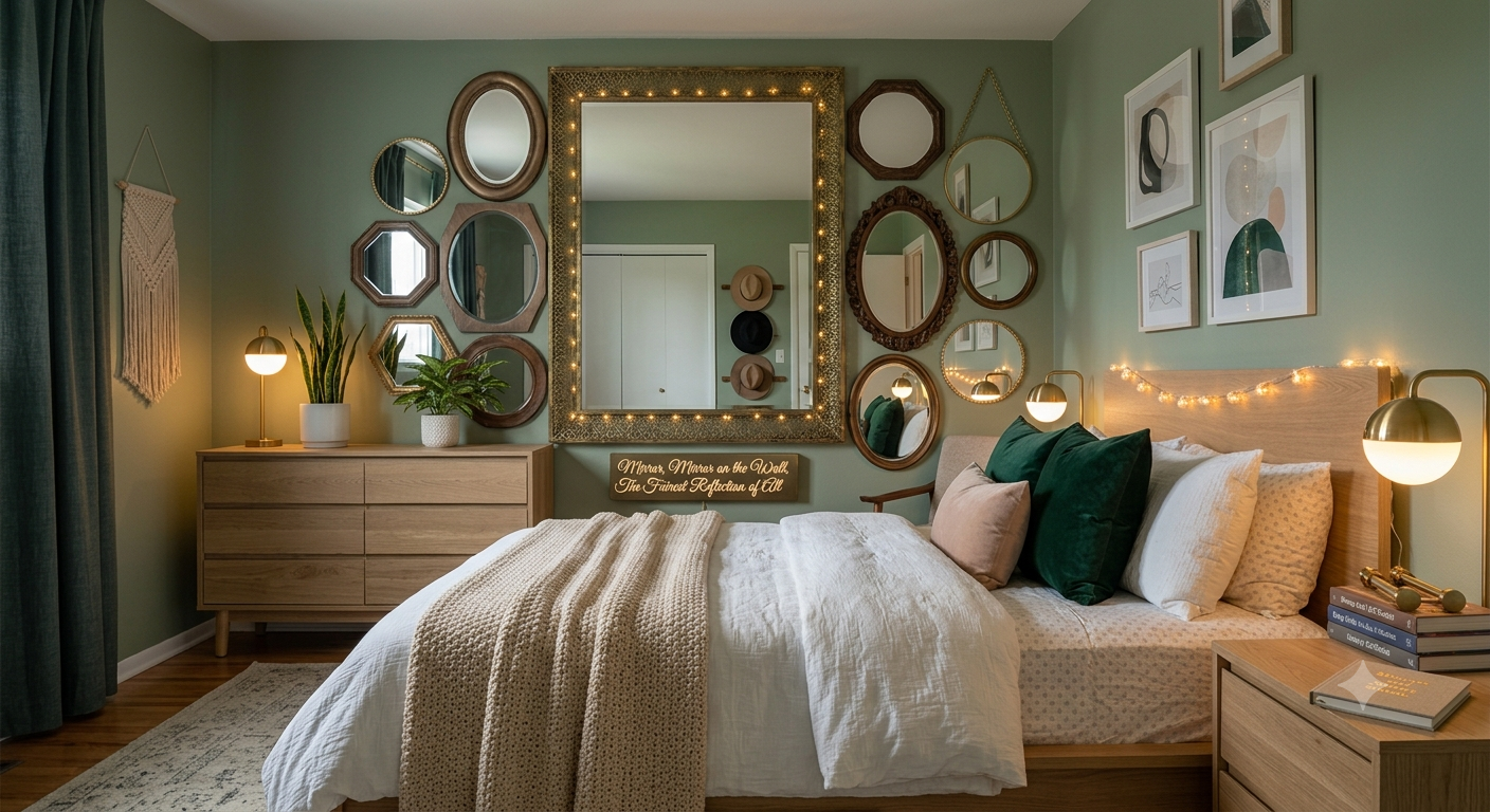 Mirror, mirror on the wall… Use your walls for bedroom decor.