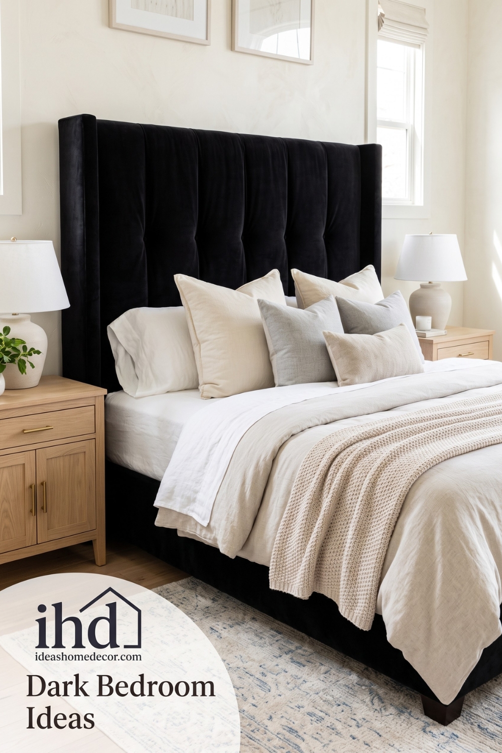 Black Bedroom Ideas: A Velvet Headboard as the Only Black Element
