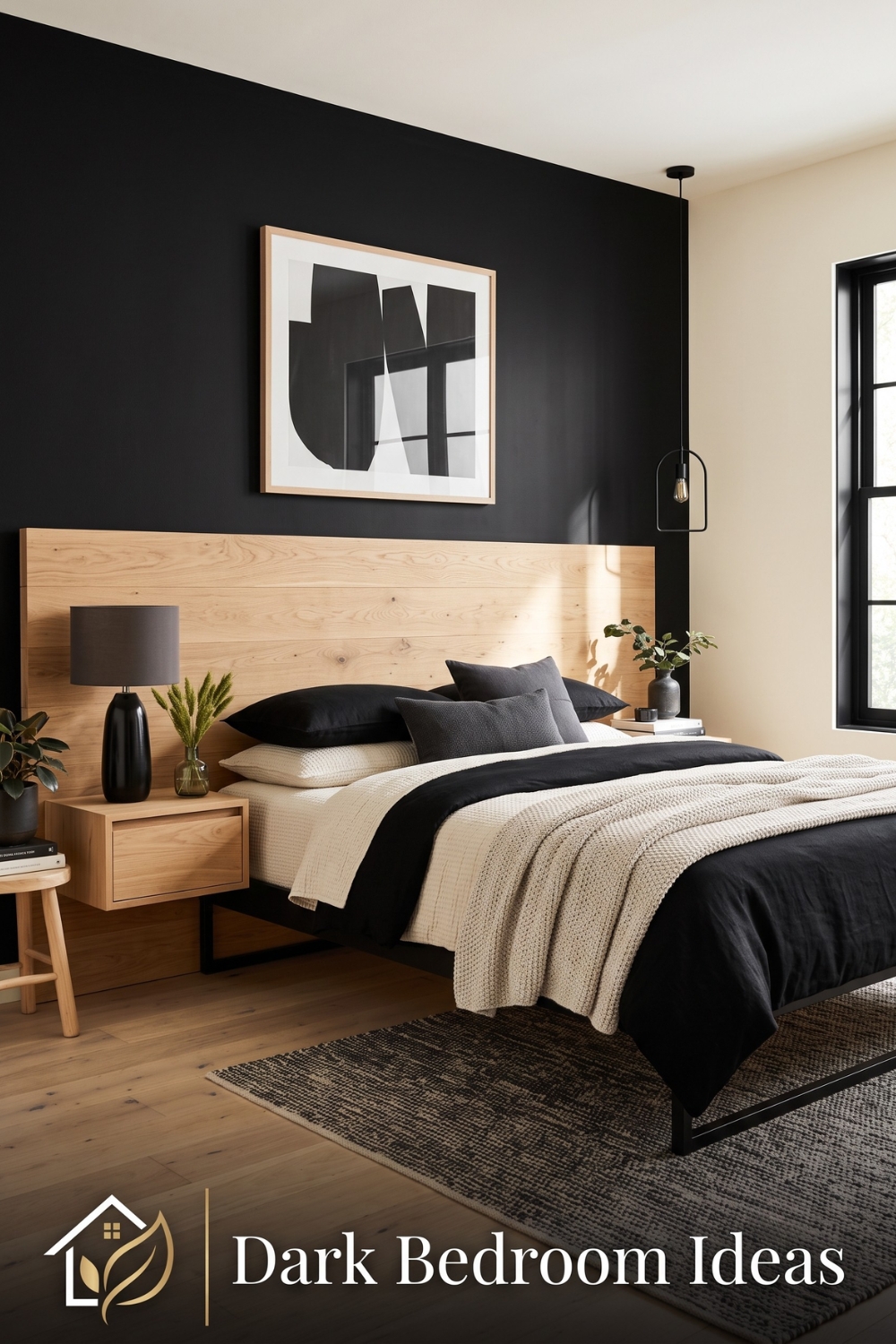 Black Bedroom Ideas: Black Paired With Natural, Light Wood