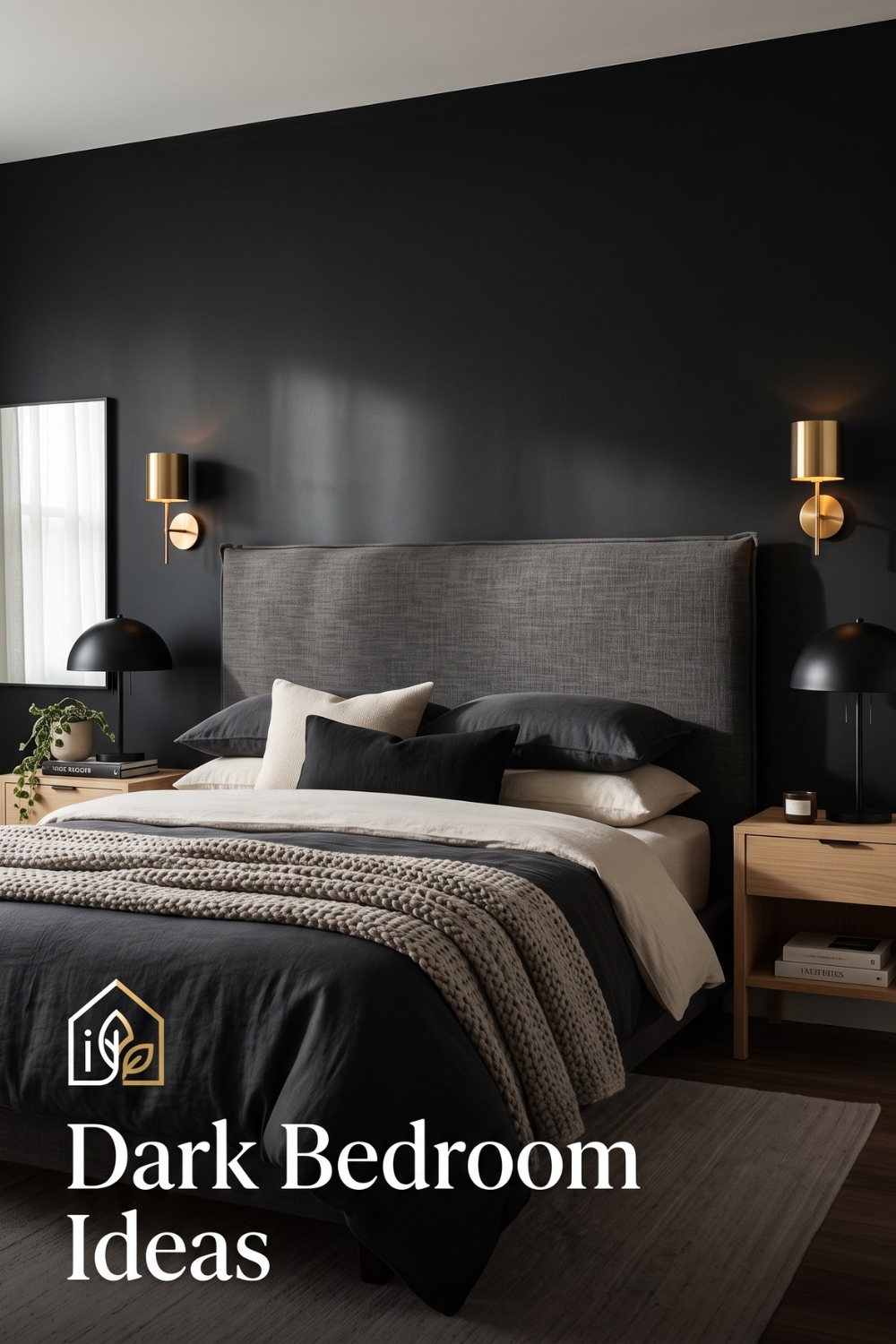 Black Bedroom Ideas: A Single Matte Accent Wall Behind the Headboard
