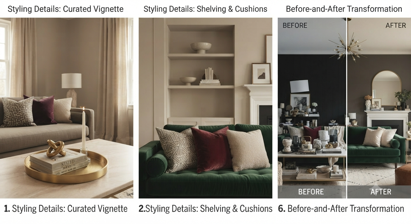 Before-and-After Glam and Minimalist Living Room Styles