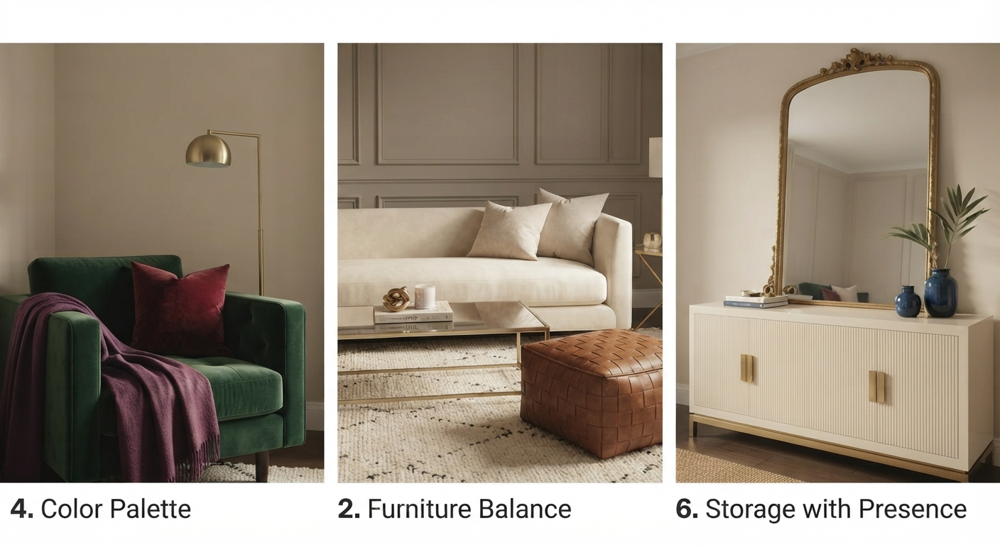 Color Palette and Furniture glam Living room Ideas