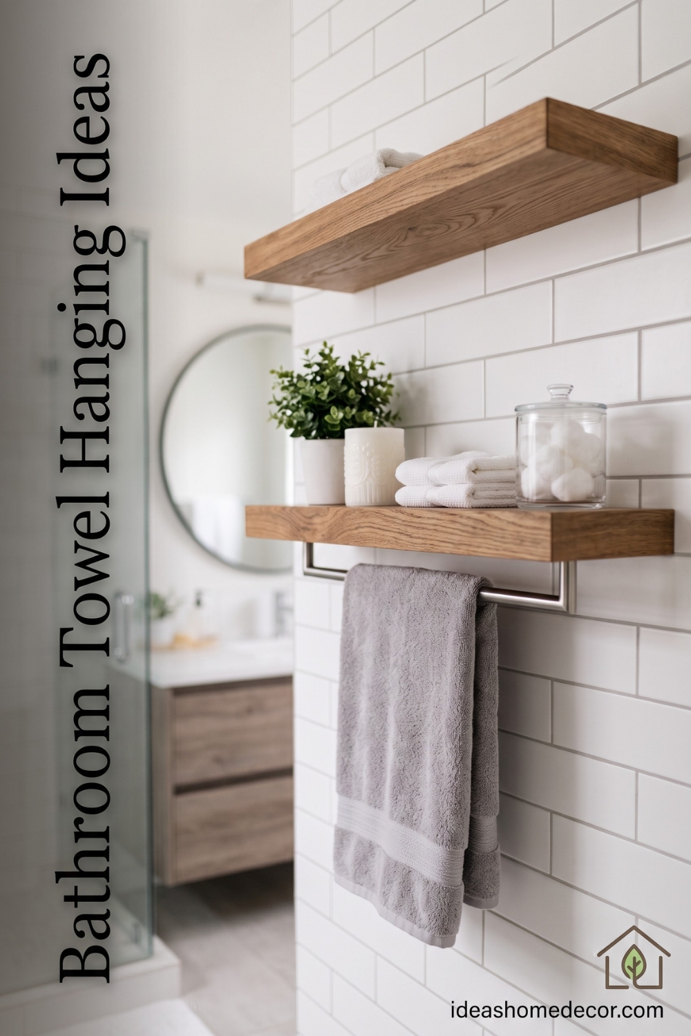 Bathroom Towel Hanging Ideas: Floating Shelves with a Hidden Under-Bar