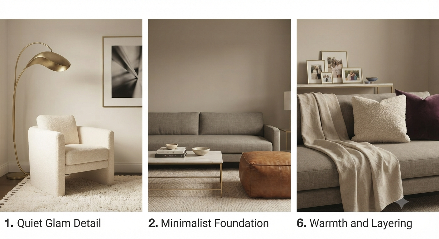 Glam and Minimalist Living Room Styles